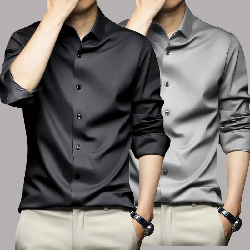 Korean Men Formal Wear - S-5XL Men's Shirt Long Sleeve Non