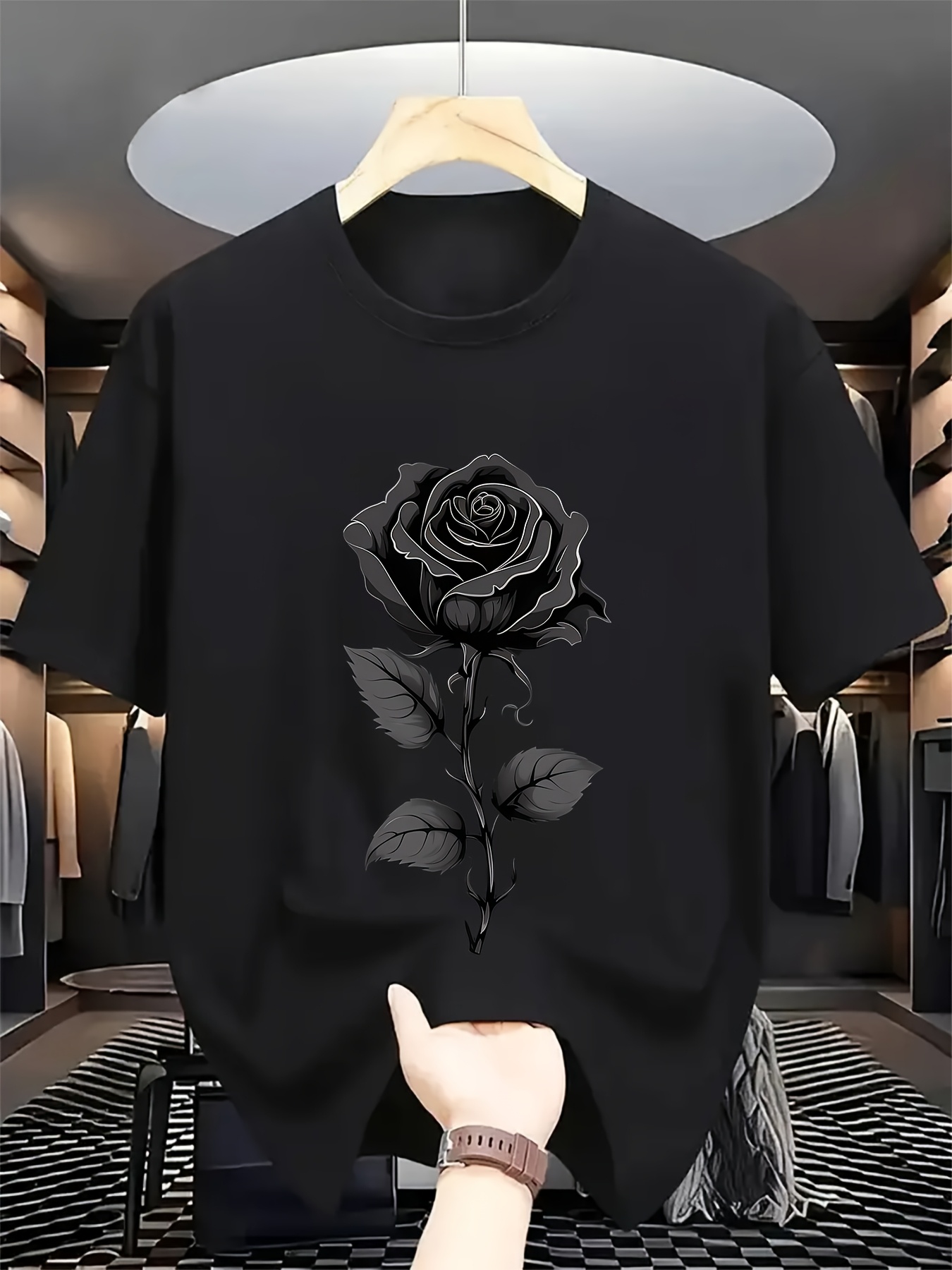 Men Formal Wear All Black - Men's Classic Retro Black Rose T-Shirt