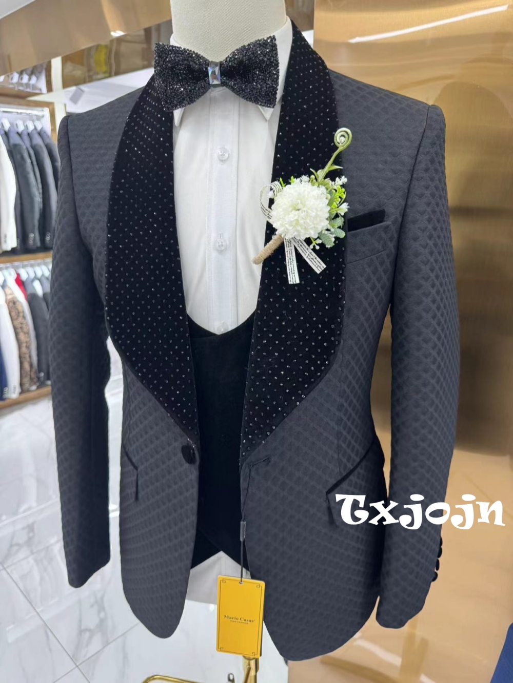 Men Formal Wear Pants - New Luxurious Beaded Tuxedo 3 Pieces