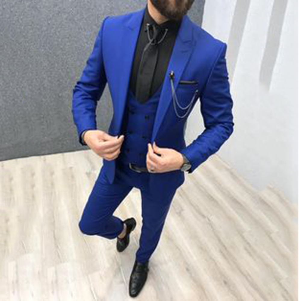 Men Formal Wear Blue - Groom Wear Navy Blue Suit Peak