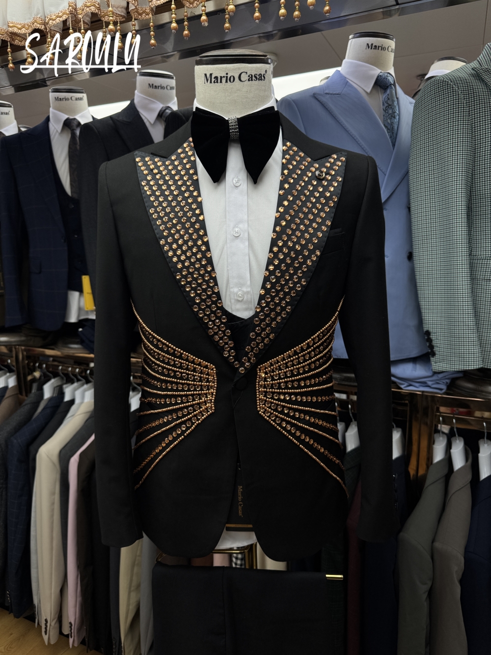 Men Formal Wear Sale - Celebrity Golden Rhinestones Men's Suit Hot