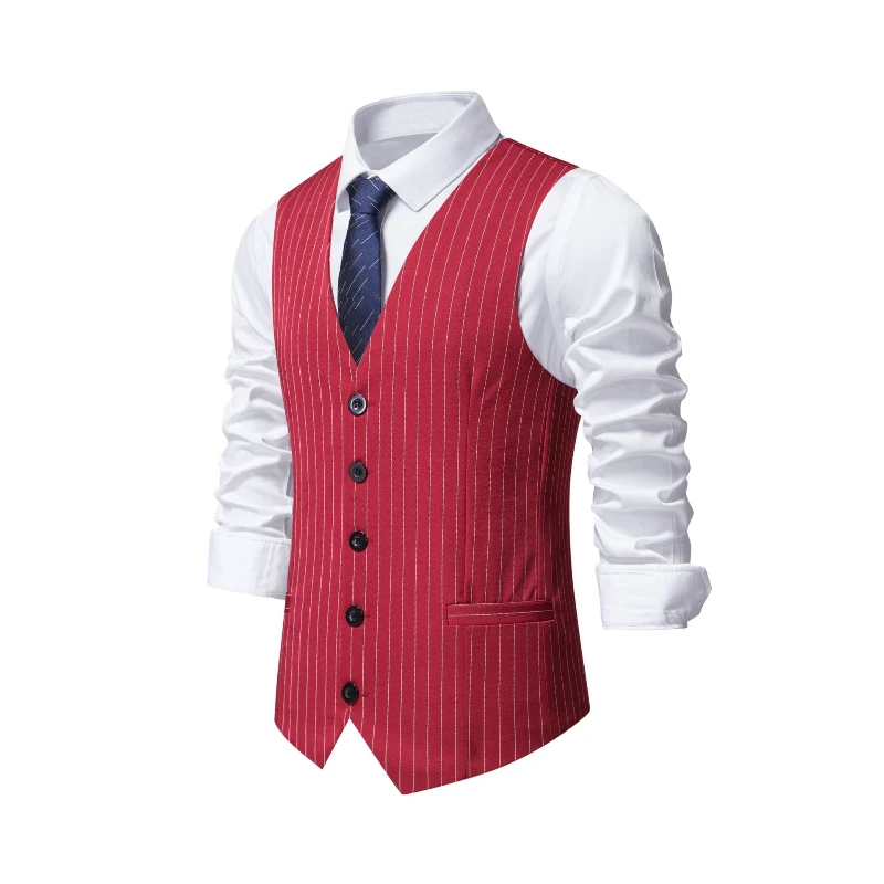 2026 New Red Striped Suit Vest – Men'S Formal Wear Waistcoat Bewertung und Preis