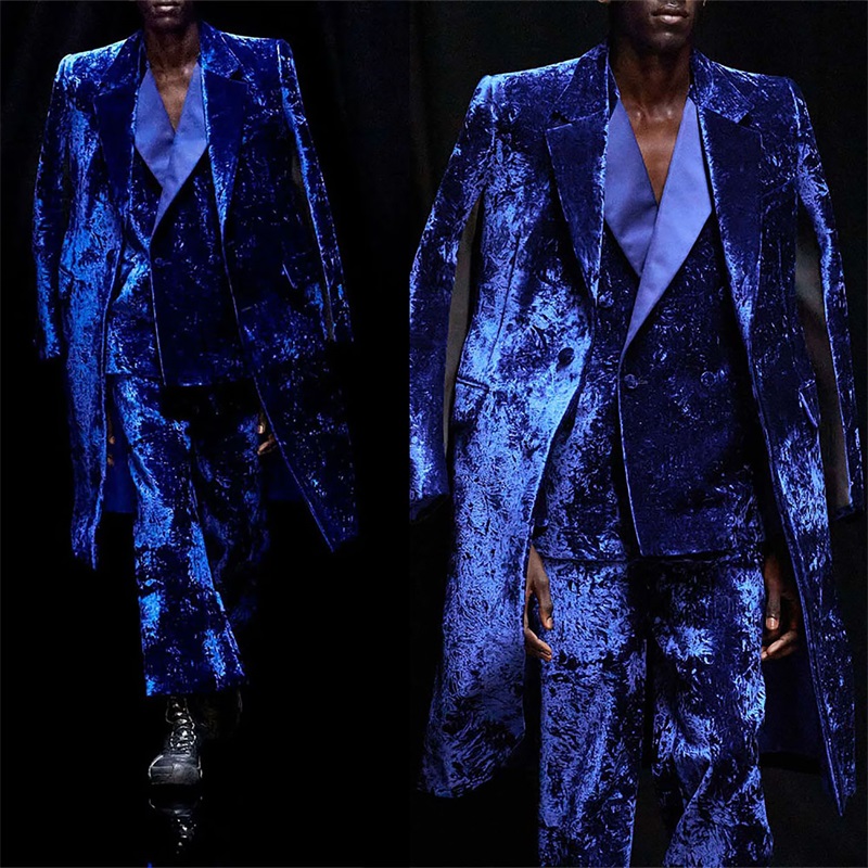 Newest Velvet 3 Pieces Men Sui – Men Formal Wear Blue Bewertung und Preis