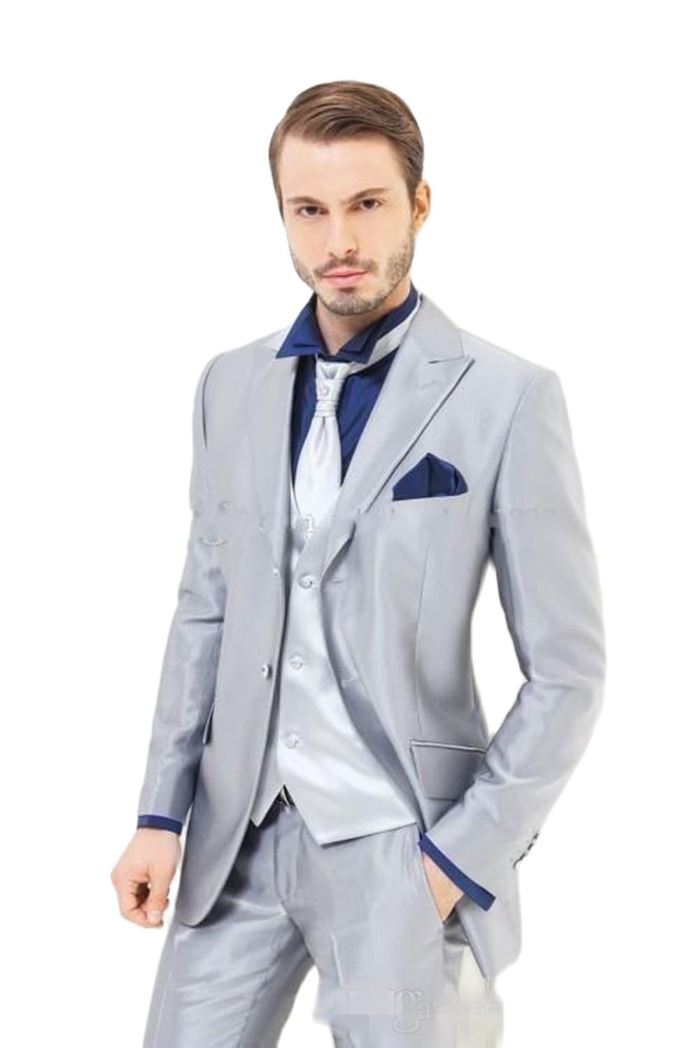 Custom Made Silver Shiny Satin – Men Formal Wear For Dinner Bewertung und Preis