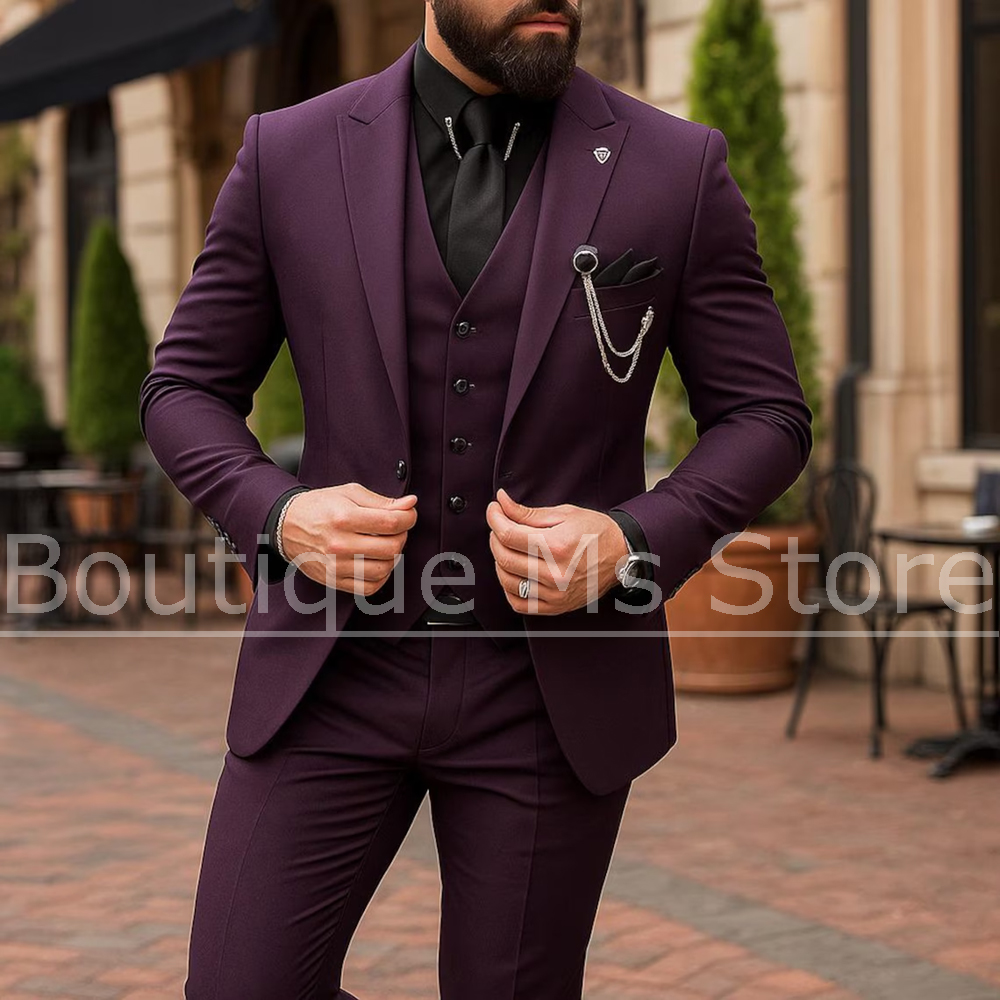 Men's 3 Piece Suit Single Brea – Men Formal Wear Pants Bewertung und Preis