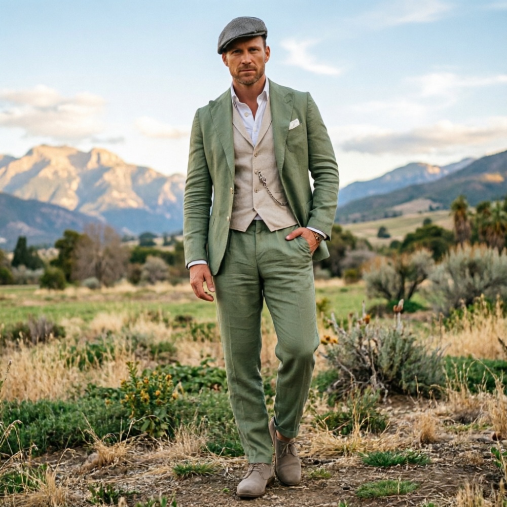 Sage Green Linen Men 3 Piece S – Men Formal Wear Summer Bewertung und Preis