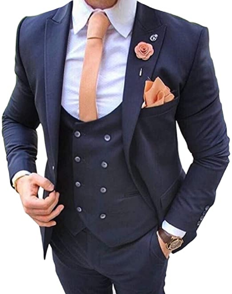 Navy Blue Men's Suits 3 Pcs Co – Men Formal Wear Blue Bewertung und Preis