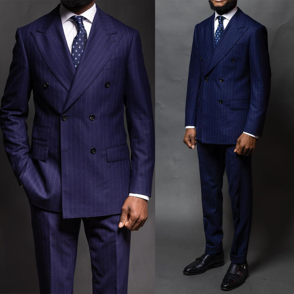 Navy Blue Pinstripe Men Suits  – Men Formal Wear Blue Bewertung und Preis
