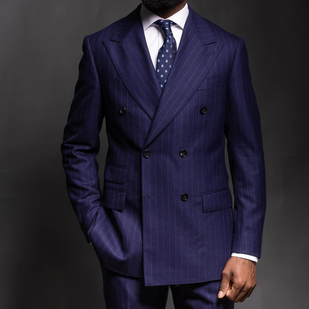 Navy Blue Pinstripe Men Suits  – Men Formal Wear Blue Bewertung und Preis