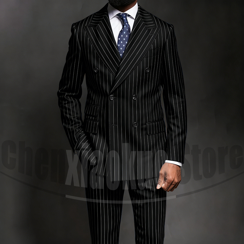 Navy Blue Pinstripe Men Suits  – Men Formal Wear Blue Bewertung und Preis