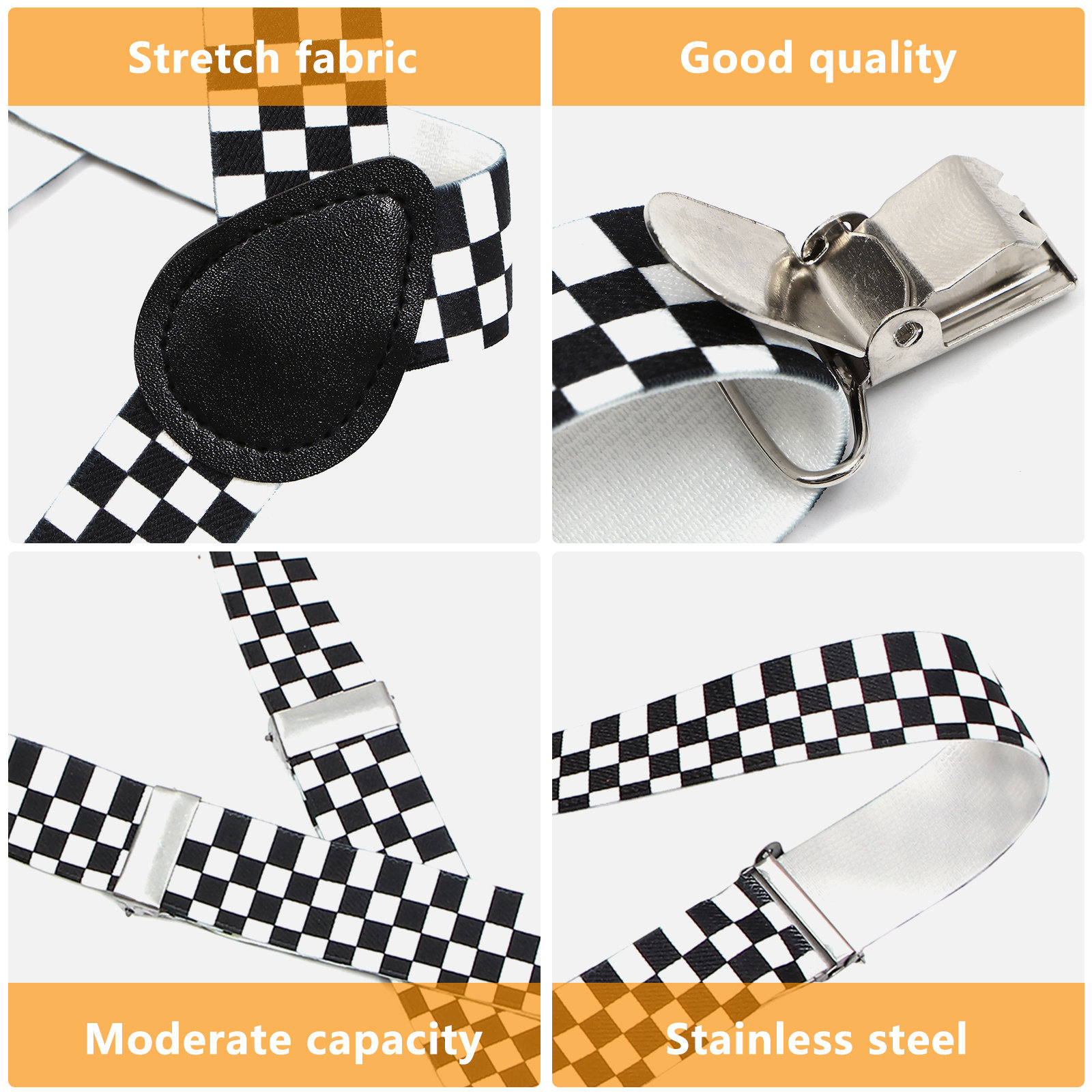 Black White Checkered Y-Back S – Suspender Clip Formal Bewertung und Preis