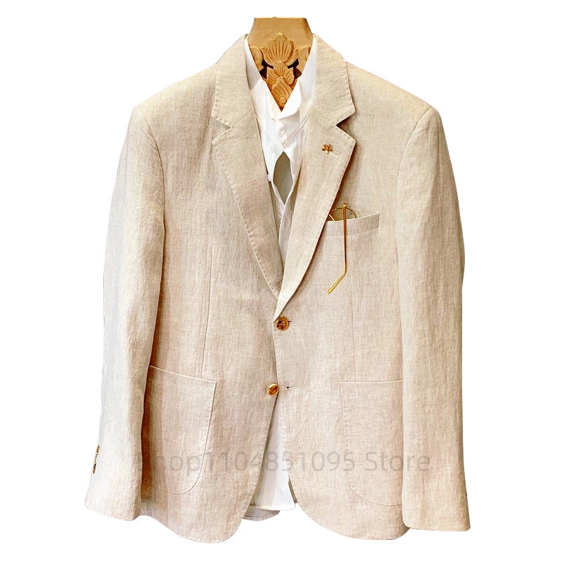Beige Men Suit Linen Blazers J – Men Formal Wear Summer Bewertung und Preis