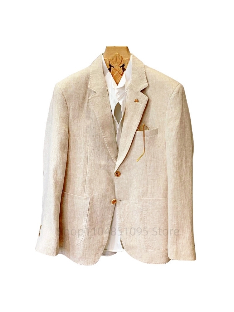 Beige Men Suit Linen Blazers J – Men Formal Wear Summer Bewertung und Preis