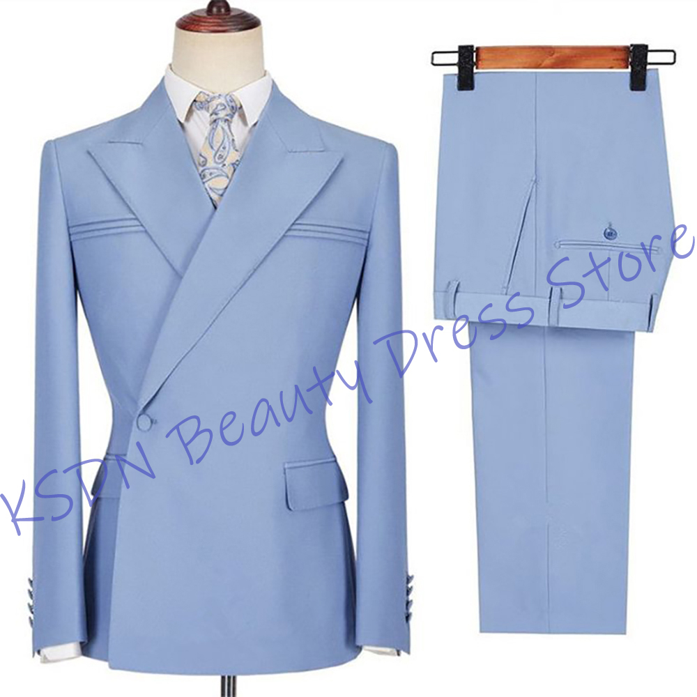 Elegant Men's Sky Blue Suit Sl – Men Formal Wear Blue Bewertung und Preis