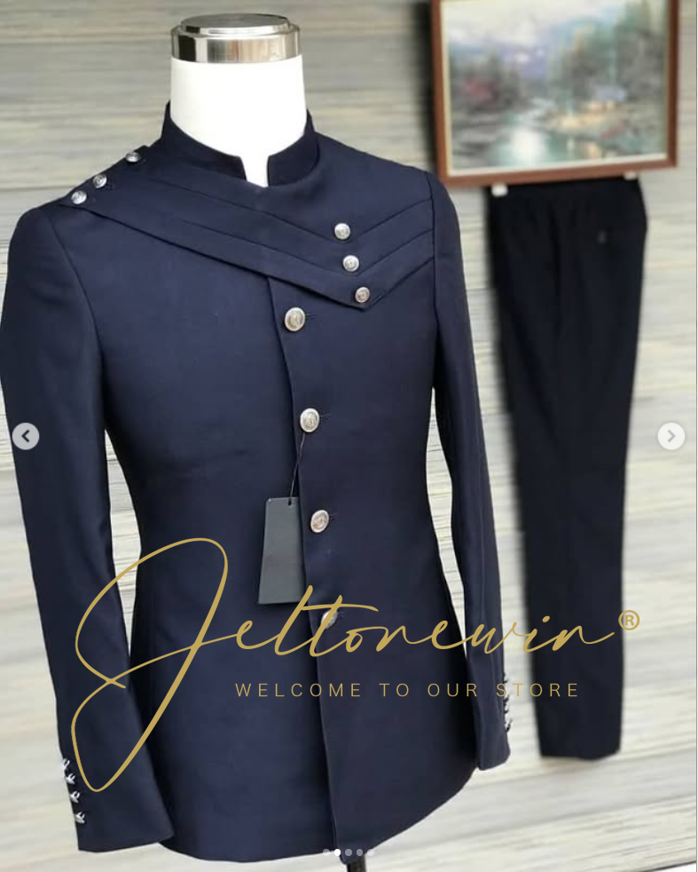 Men's Navy Blue Suit Set with  – Men Formal Wear Blue Bewertung und Preis