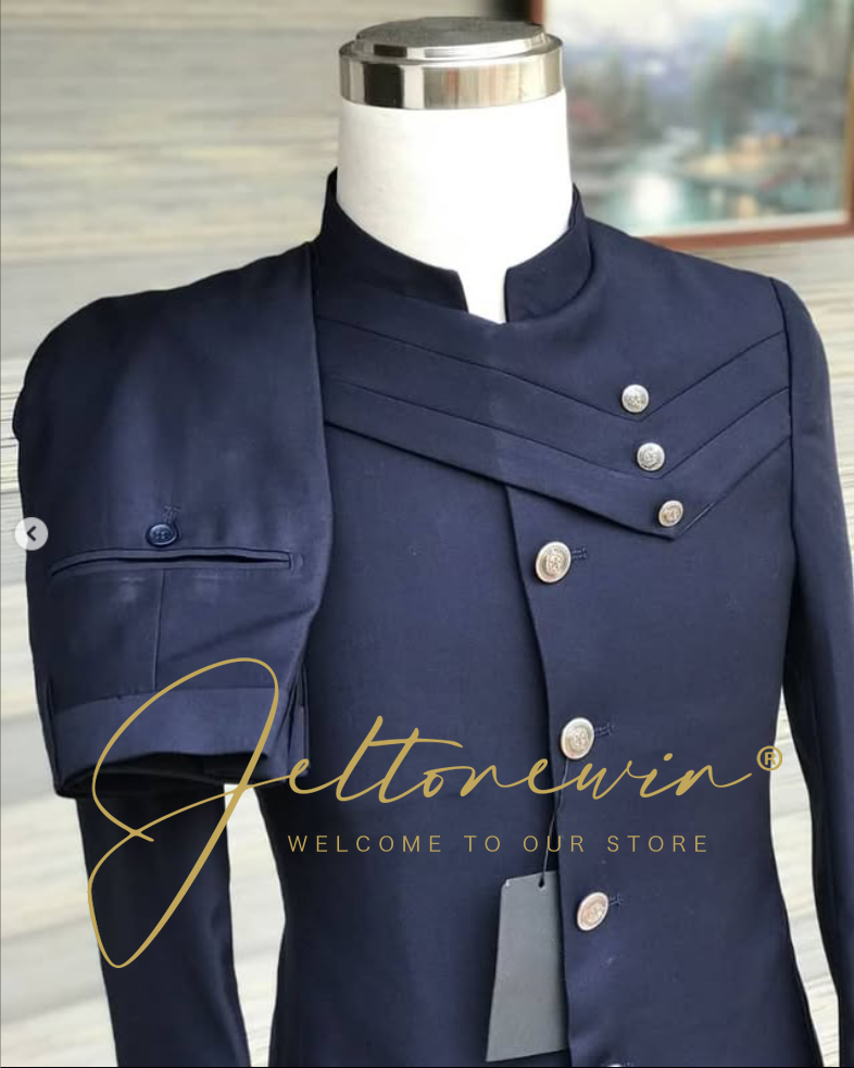 Men's Navy Blue Suit Set with  – Men Formal Wear Blue Bewertung und Preis