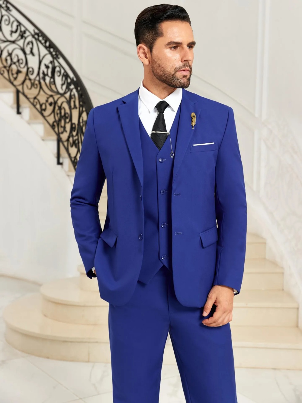 New Blue Men's Slim Fit Suits  – Men Formal Wear Blue Bewertung und Preis