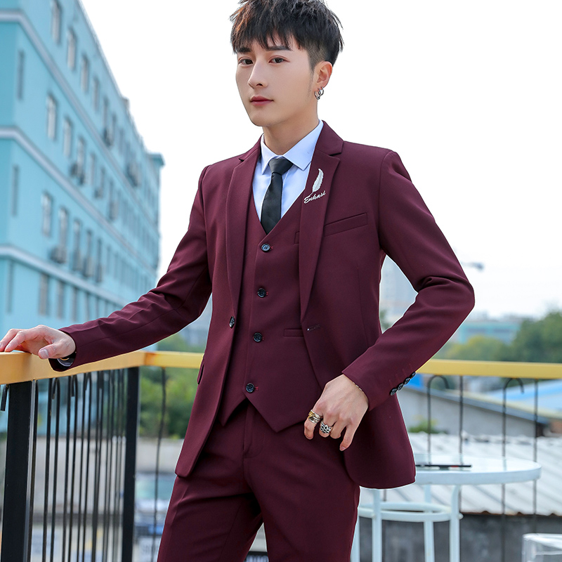 Slim Fit Tee Piece Suit Set fo – Korean Men Formal Wear Bewertung und Preis