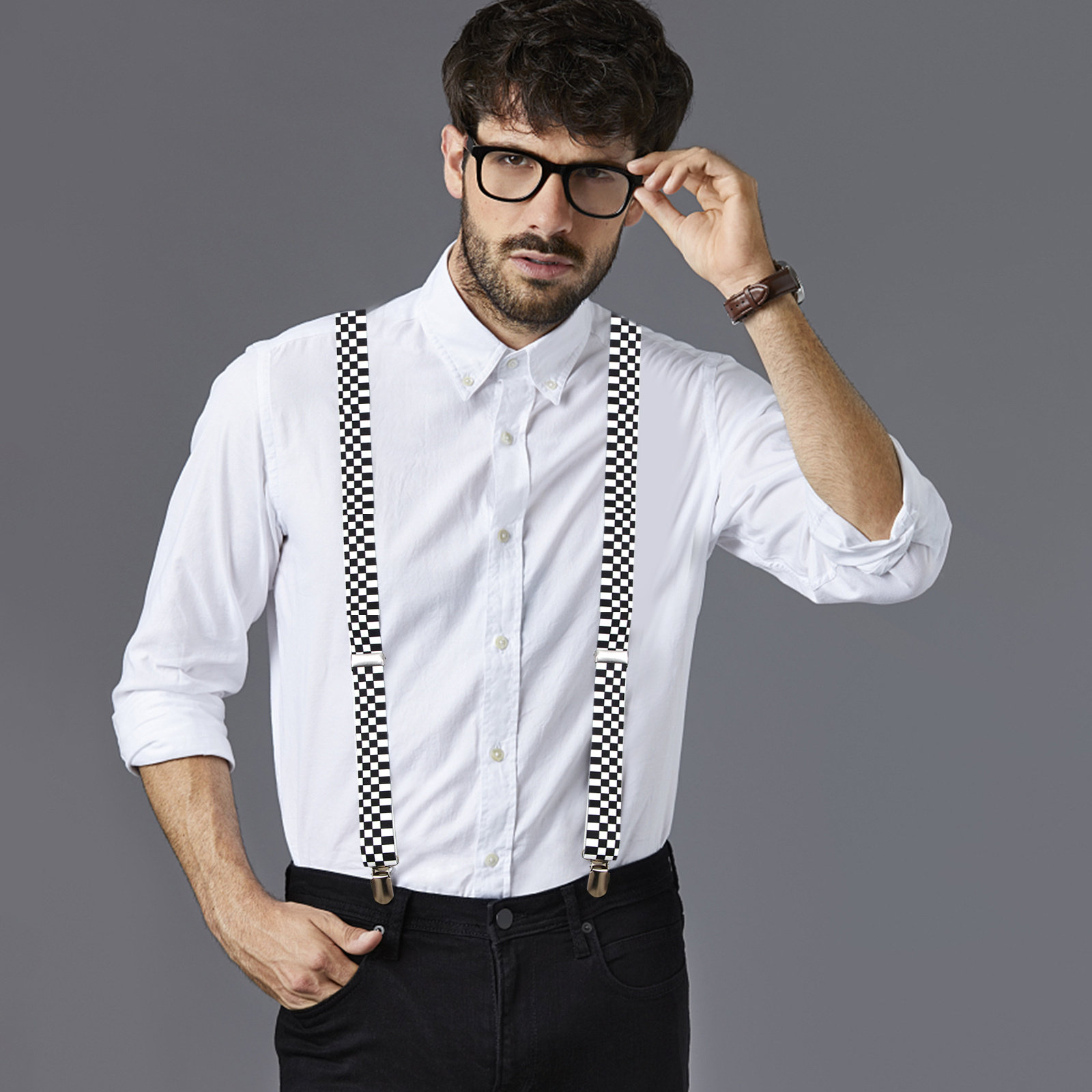 Stylish Checkered Y-Back Suspe – Suspender Clip Formal Bewertung und Preis